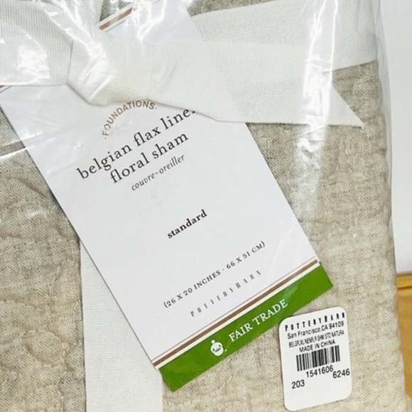Pottery Barn BELGIAN FLAX LINEN 1 Standard Floral Stitch Quilted Sham - Picture 3 of 5